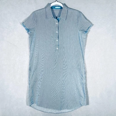 J Mclaughlin Dress Womens M Blue White Stripe Cotton Midi Chambray Costal - Image 1 of 4