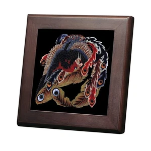 Katsushika Hokusai Happo Staring Phoenix photo tile with wooden frame S 15cm - Picture 1 of 3