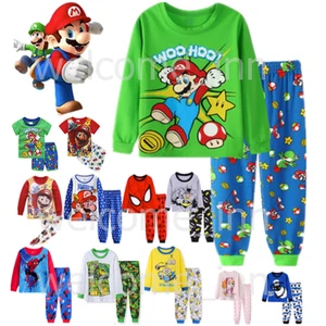 Kids Boys Girls Mario Shawn The Sheep Pyjamas Long Sleeve T-Shirt Shorts Pjs Set - Picture 1 of 61