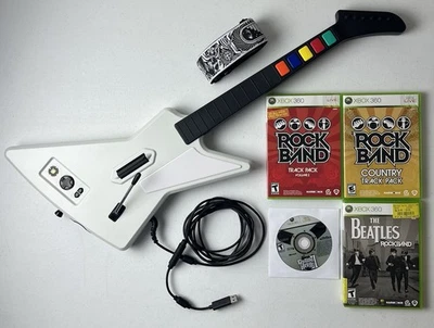 Xbox 360 Guitar Hero 2 Xplorer Bundle w/ 4 Games Rock Band Track Pack Strap Lot - Image 1 of 4