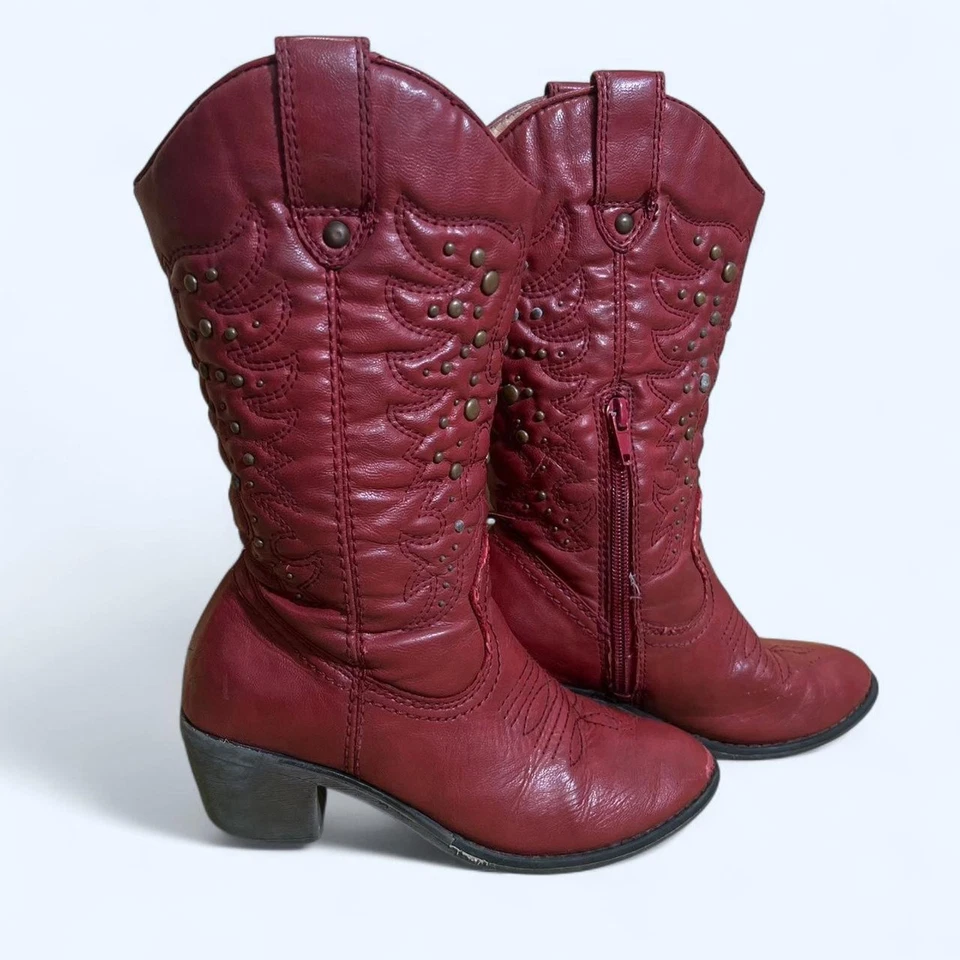 Botas de Vaquero Xappeal Tay Rojo Imitación Cuero Tachonado Para Mujer Talla 1 EU 32 Envejecidas Foto 1 de 4