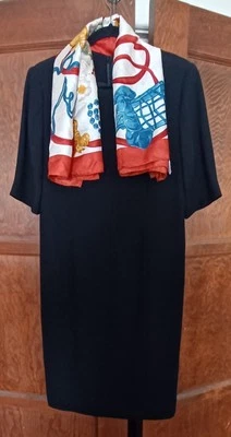 Vestido de Lana Negro Ceremonia Nina Ricci Años 60 De Colección + Bufanda de Seda 13 Fellini Italia  Foto 1 de 4