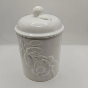 6.5" Small Vintage White Cherry Ceramic Storage Canister With Lid - Picture 1 of 22