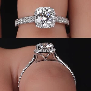Round Brilliant 0.85CT Moissanite Solitaire Half Eternity Wedding 925silver Ring - Picture 1 of 5