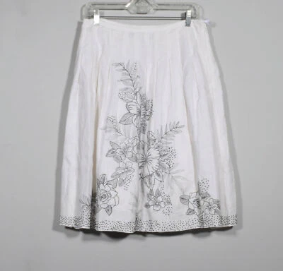 Falda de lino plisada marfil Nine West con cuentas negras y bordado floral talla 6 Foto 1 de 4