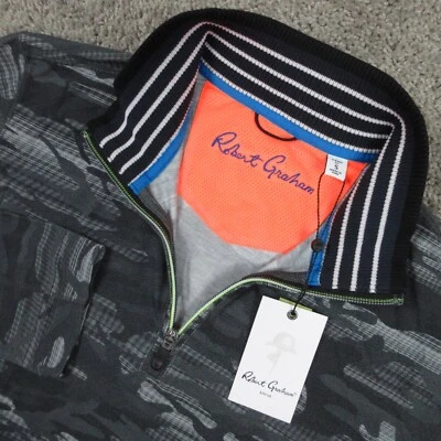 Suéter Robert Graham Para Hombre Pequeño Gris Camuflado Rendimiento Cuarto Cremallera Ligero Foto 1 de 4