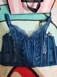 Victorias Secret Bra Top Xs Dark Blue With Gold - Picture 1 of 2