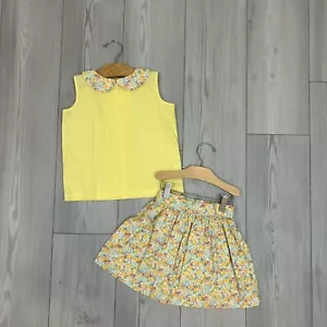 NWT Lacey Lane Girls Size 4 Maybel Collared Blouse Pleated & Skirt Yellow Floral - Picture 1 of 10