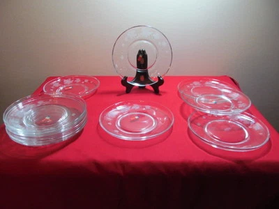 Fostoria Etched Glass Sylvan Set of Eleven Salad Plates MINT - Image 1 of 4