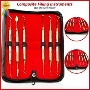 Dental Composite Filling Instruments Set of 6 Restorations Gold with Pouch - Picture 1 of 4