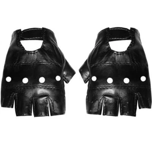Fingerless Moto Gloves Faux Leather Adjustable Costume Style Black 995508 - Picture 1 of 2