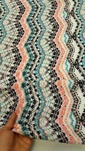 Rayon Challis Fabric By The Yard Blue Coral Chevron Geometric Pattern Dress - Picture 1 of 12