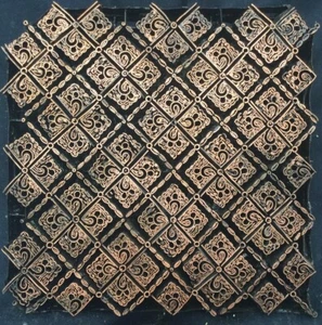 Copper Tjap Cap Chop Stamp Diamond Four Patch 7" x 7" Indonesia Batik Art Block - Picture 1 of 2