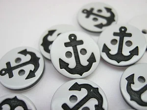 10 Black Anchor Sewing Buttons (13mm) Childrens Sailor Boys Clothing Buttons - Picture 1 of 2
