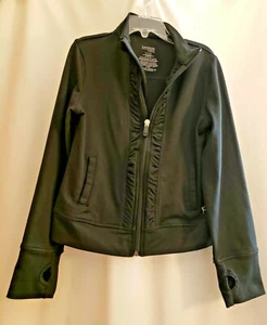 Girls Black Danskin Now Drimore Jacket - Size S (6-6X) Ruffled Style Front - Picture 1 of 10