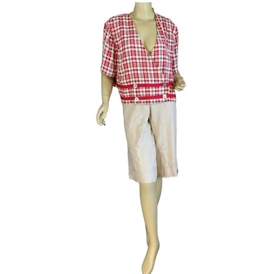 BLUSA XADREZ FEMININA VINTAGE POR VOLTA DE 1990 ATITUDE POSITIVA VERMELHA E CREME  - Imagem 1 de 4