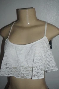 NWT HOLLISTER WOMENS GILLY HICKS WHITE LACE RUFFLE CROP TOP BRALETTE SIZE M - Picture 1 of 4