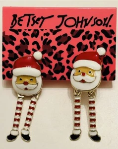 Betsey Johnson Santa Claus Christmas Red Hat Dangle Leg Earrings NWT - Picture 1 of 8