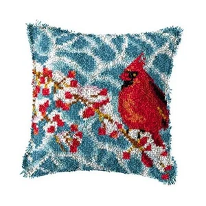 Latch Hook Kits for DIY Throw Pillow Cover,Needlework Cushion Cover Red Bird - Picture 1 of 7