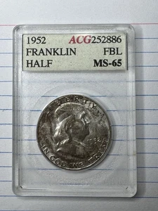 1952 Franklin Half Dollar - 1980's Rattler Style Accugrade - Silver MS FBL TONED - Picture 1 of 4
