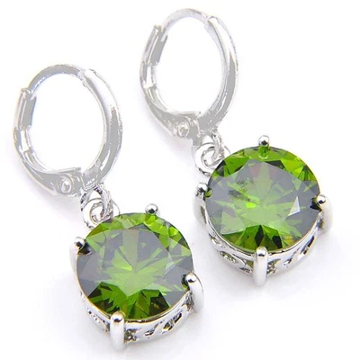 Pendientes de gancho Danlge de plata peridoto redondo oliva regalos fuego redondo para vacaciones Foto 1 de 4