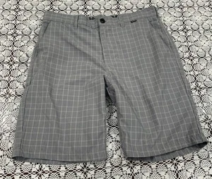 HURLEY Mens Chino Shorts 31 33” Waist Grey Check Polyester - Picture 1 of 9