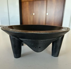 Dark Kava Tanoa Bowl Handmade , Oceania, Fiji islands, Mother Of Pearl Inlay EUC - Picture 1 of 7