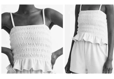 Top H&M Sin Mangas Pequeño Blanco Cuello Cuadrado Sin Mangas Boho Festival Foto 1 de 4