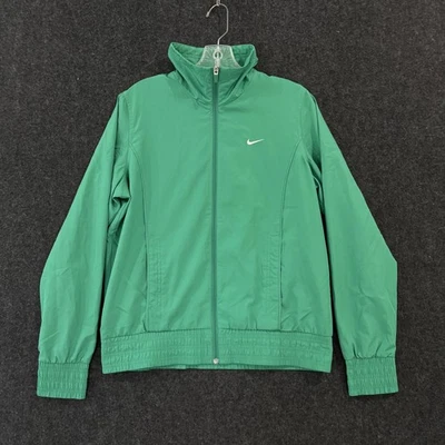 Jaqueta Nike feminina grande 12-14 verde pista zíper completo quebra-vento bolsos ventilados - Imagem 1 de 4