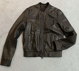 Mens Allsaints Jack Bomber Leather Jacket Brown Size Medium Coat All Saints - Picture 1 of 18