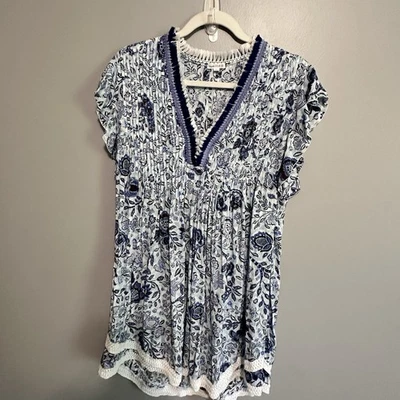 Poupette St Barth Mini Dress Sasha Porcelain Blue White  Medium - Image 1 of 4