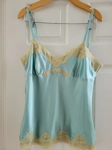 Vintage Express Y2k Blue Silk Lace Cami Babydoll top Size Large Camisole - Picture 1 of 7