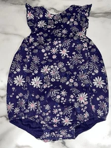 Angel Dear Blue & Pink Muslin Floral Romper Criss Cross Ruffle Straps 6-12 Mo - Picture 1 of 7