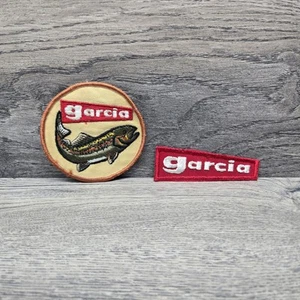 2 Vintage Garcia Unsewn Fishing Red Patch Patches Rod Reel Trout Fly Fishing - Picture 1 of 7