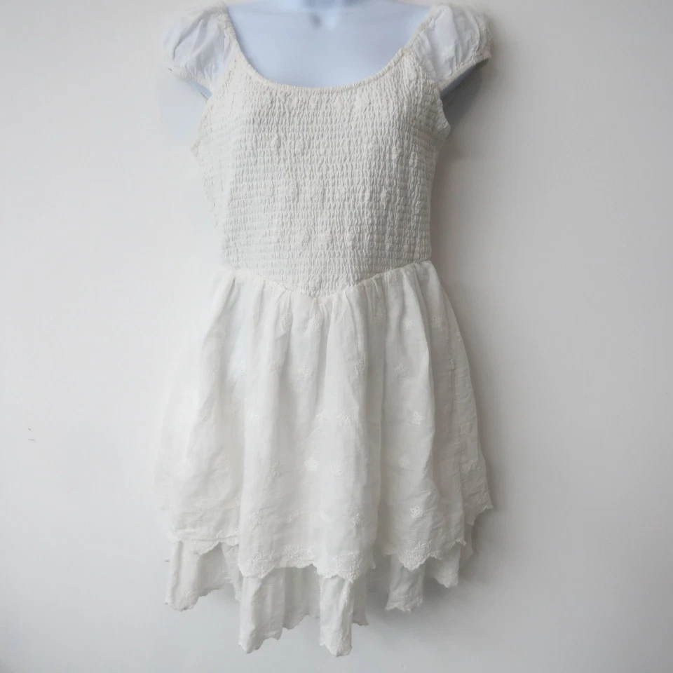 American Eagle Smocked Bodice Mini Dress Medium White Fairy Princess Waist - Image 1 of 4