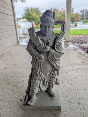 Vintage Hand-Carved Granite Stone Wei Tuo Guardian Statue- 25" Tall, 72 lbs  - Image 1 of 4