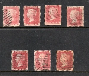 GB:7 x used QV 1d red stamps - Plate No's:100,102,118, 120, 124,130 & 135 or 185 - Picture 1 of 2