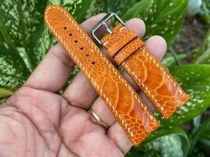 Orange Ostrich Leather Watch Strap Band, Size 18mm 19mm 20mm 21mm 22mm 24mm 26mm - Picture 1 of 8