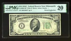 DBR 1934-C $10 Minneapolis Wide STAR Fr. 2008-IW* PMG VF-20 Serial I00538027* - Picture 1 of 2