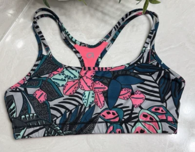 Sutiã esportivo atlético GAP GapFit rosa atrevido racerback tropical floral tamanho pequeno - Imagem 1 de 4