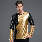 Autumn New T-shirt Men Punk Nightclub Bright Color Round Neck Long-sleeved Party