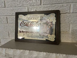 Vintage Coca-Cola Delicious 5 cent Relieves Fatigue Sign Mirror Wood frame - Picture 1 of 7