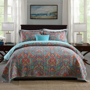 Cotton Bedspread Coverlet Set Quilt King Super King Bed 250x270cm Bright Colors - Picture 1 of 5