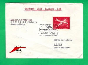 Austrian Airlines Vienna - Milan Rome 1960 first flight cover aviation FFC Italy - Picture 1 of 3