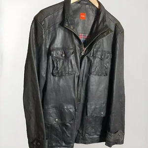 Chaqueta Hugo Boss Para Hombres 42 R Cuero de Cabra Cremallera Bombardero Motociclista Marrón Oscuro Clásica - Imagen 1 de 12