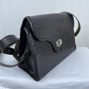 Bolso de Hombro Marco Sólido Trapezoidal Marrón Vintage Croc Repujado Sin Marca - Imagen 1 de 12