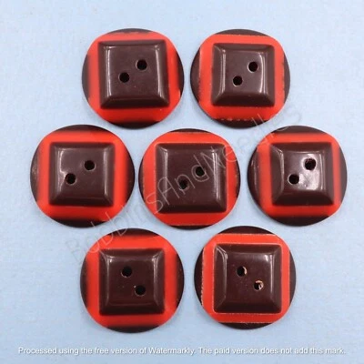 Set of 8 Vintage Casein Buttons Ø 21mm Brown and Red with Raised Square Center - Image 1 of 4