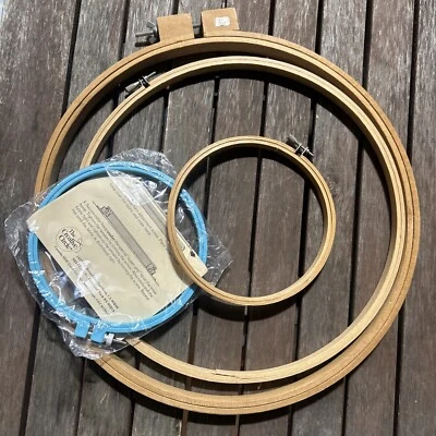 4 Cross Stitch Embroidery Hoops  14” 12” (2) 6” Wooden Plastic Sewing Craft - Image 1 of 4
