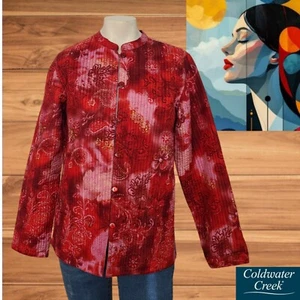 Coldwater Creek Women's Blouse Silk Pink- Red Floral Long Sleeve - Picture 1 of 6