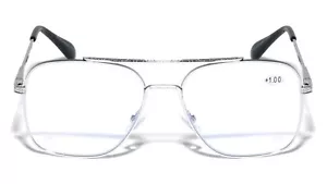 Quadratische Metall Blau Lichtblockierende Lesebrille UV-Schutz Klar Linsenleser - Bild 1 von 10